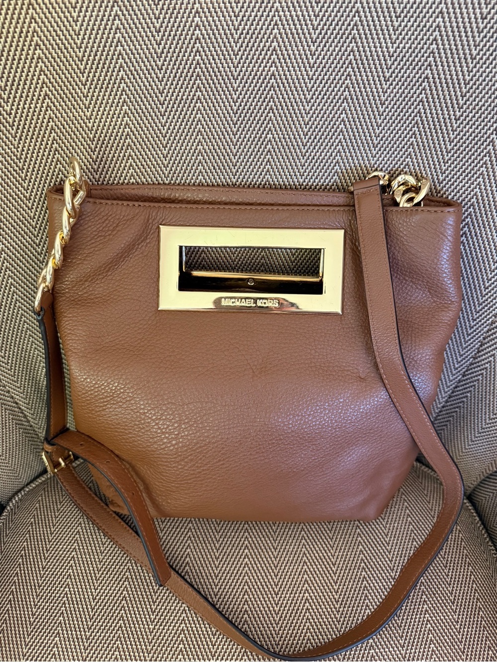 Michael Kors Cognac Pebbled Leather Crossbody with Gold Hardware